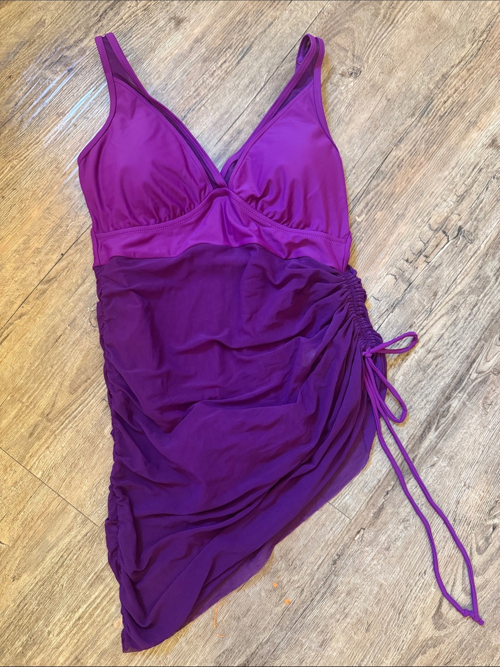 Ruched Purple One-Piece Swim Dress with Side Tie
